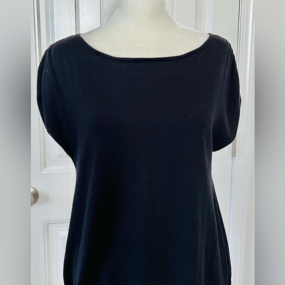Talbots Black Short Ruched Cap Sleeve Elastic Waist Knit Sweater - Petite Size M - Picture 2 of 8
